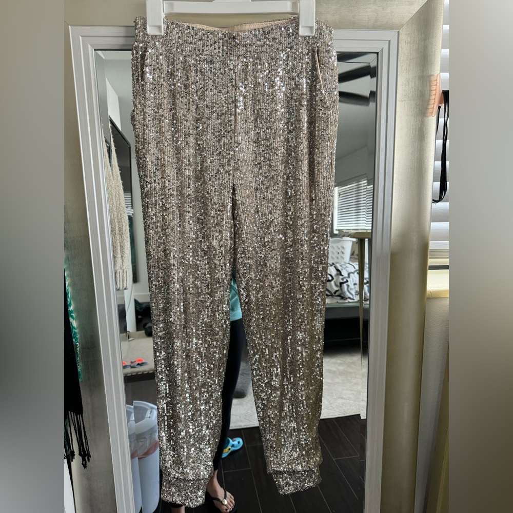 Light gold sequin joggers! They are NWT. Perfect for the holidays.